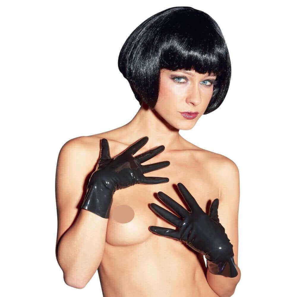 Korte Sorte Latex Handsker S fra Late X