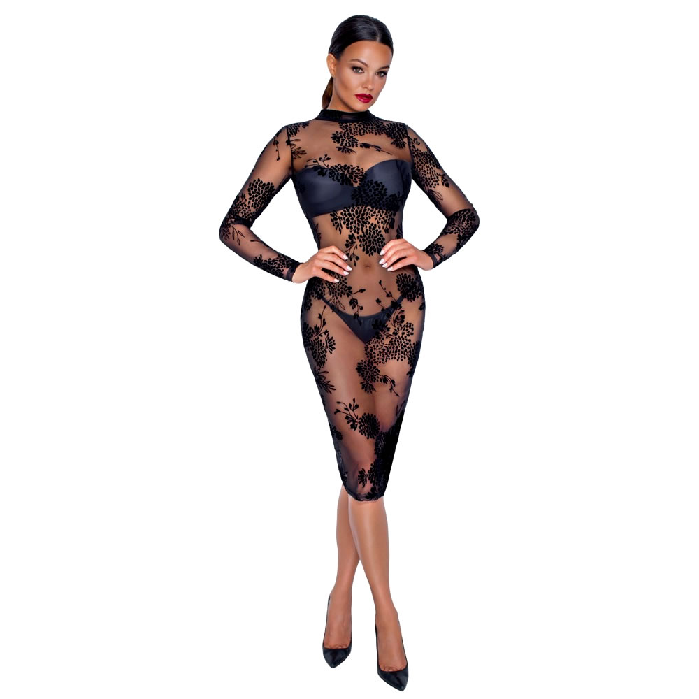 Noir Kjole Med Velour Flock Print