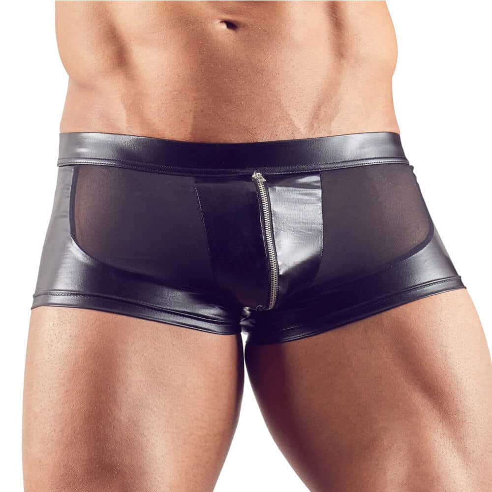 Wetlook Boksershorts Med Lynlås Sort   S fra Svenjoyment