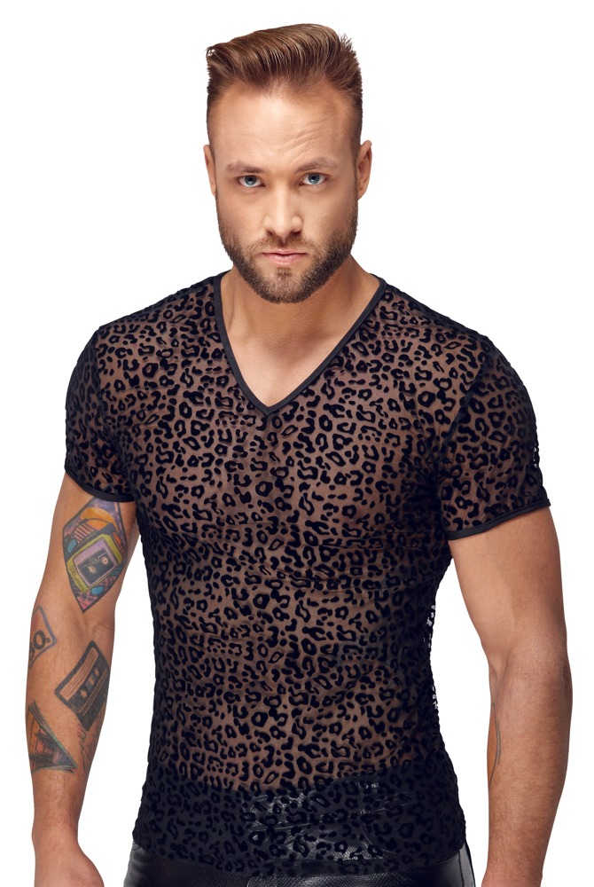 Shirt I Fin Powernet Med Leo Velour Fløjlsprint fra Noir