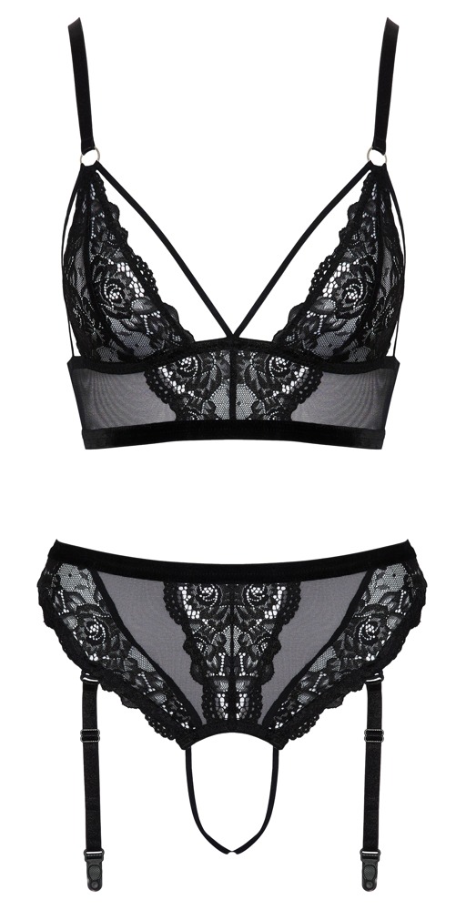 Bralette Plus Ouvert Trusser I Et Fint Miks Af Blonder Og Powernet fra Cottelli Lingerie