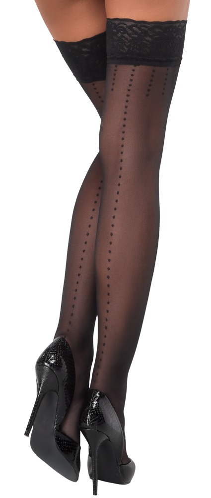 Selvsiddende Strømper Med Polkaprikkede Syninger Og 9 Cm Blondekant fra Cottelli Legwear