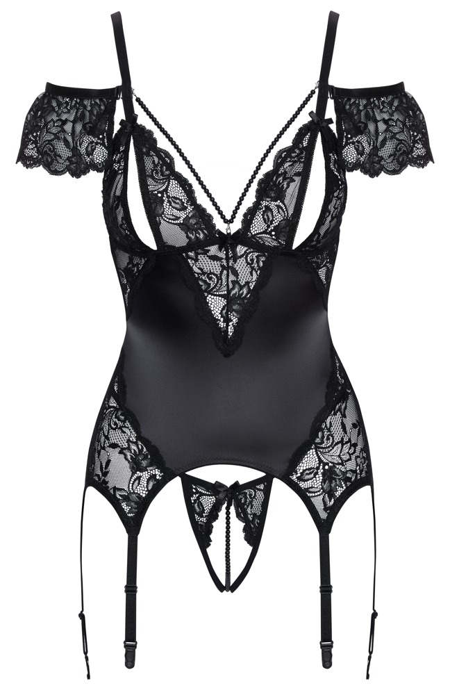 Bustier Med Strømpeholdere Inkluderer En åben G String fra Cottelli Lingerie