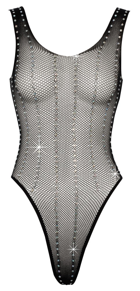 Body I Blød Mesh Med Rhinestone Besætning I Langsgående Stribe Look fra Fantasy By Cottelli