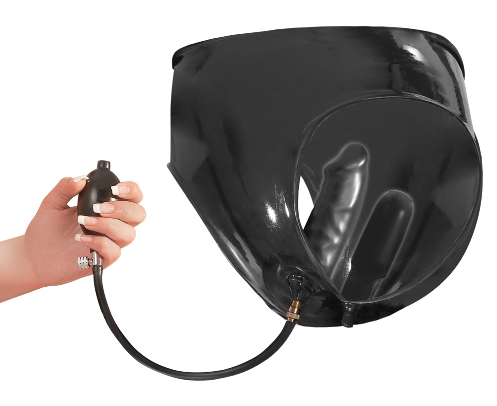 Slip Af Latex, Med Integreret Dobbelt Dildo, Som Kan Pumpes Op fra Late X