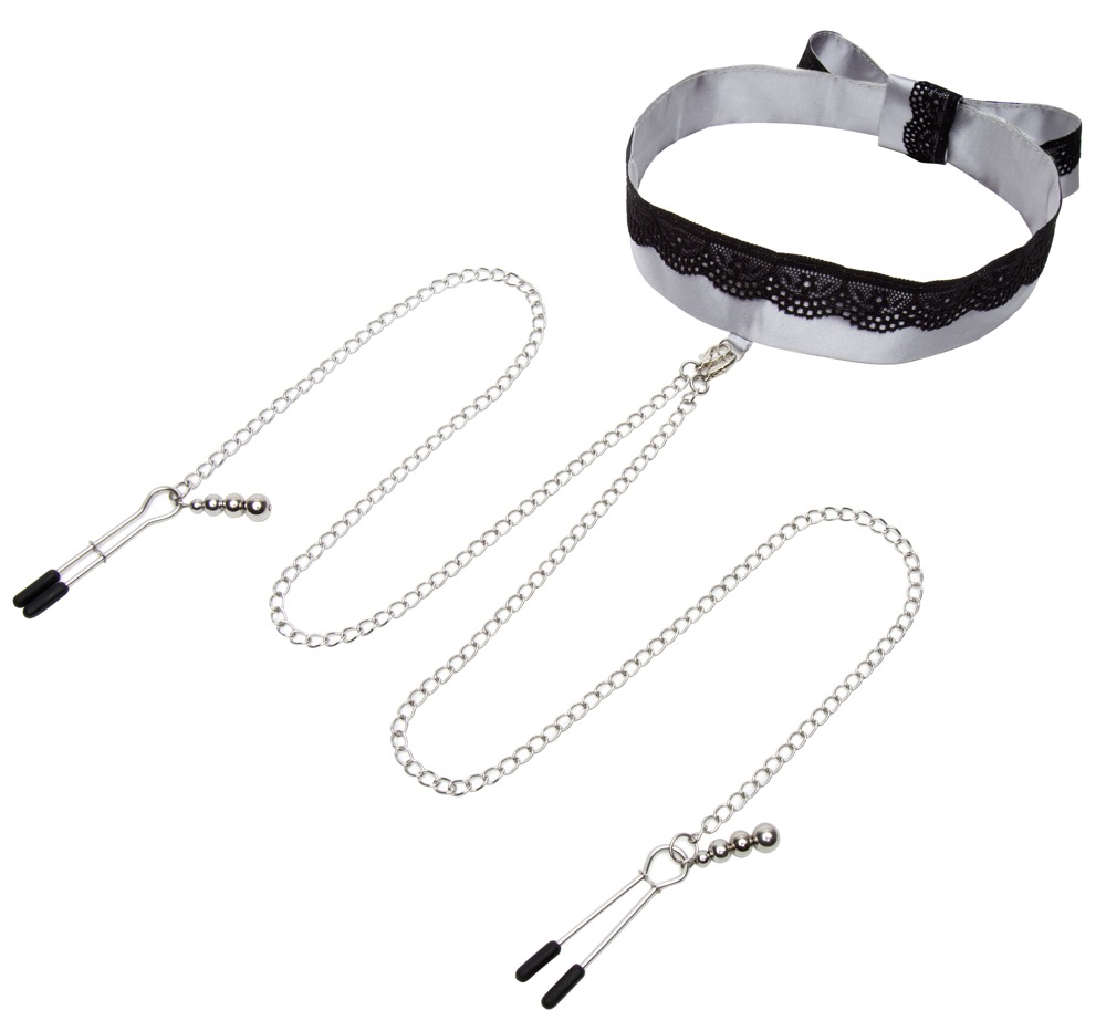 Halsbånd Med Brystvorteklemmer Halsband Mit Nippelklemmen âplay Nice Satin Collar & Nipple Clampsâ fra Fifty Shades Of Grey