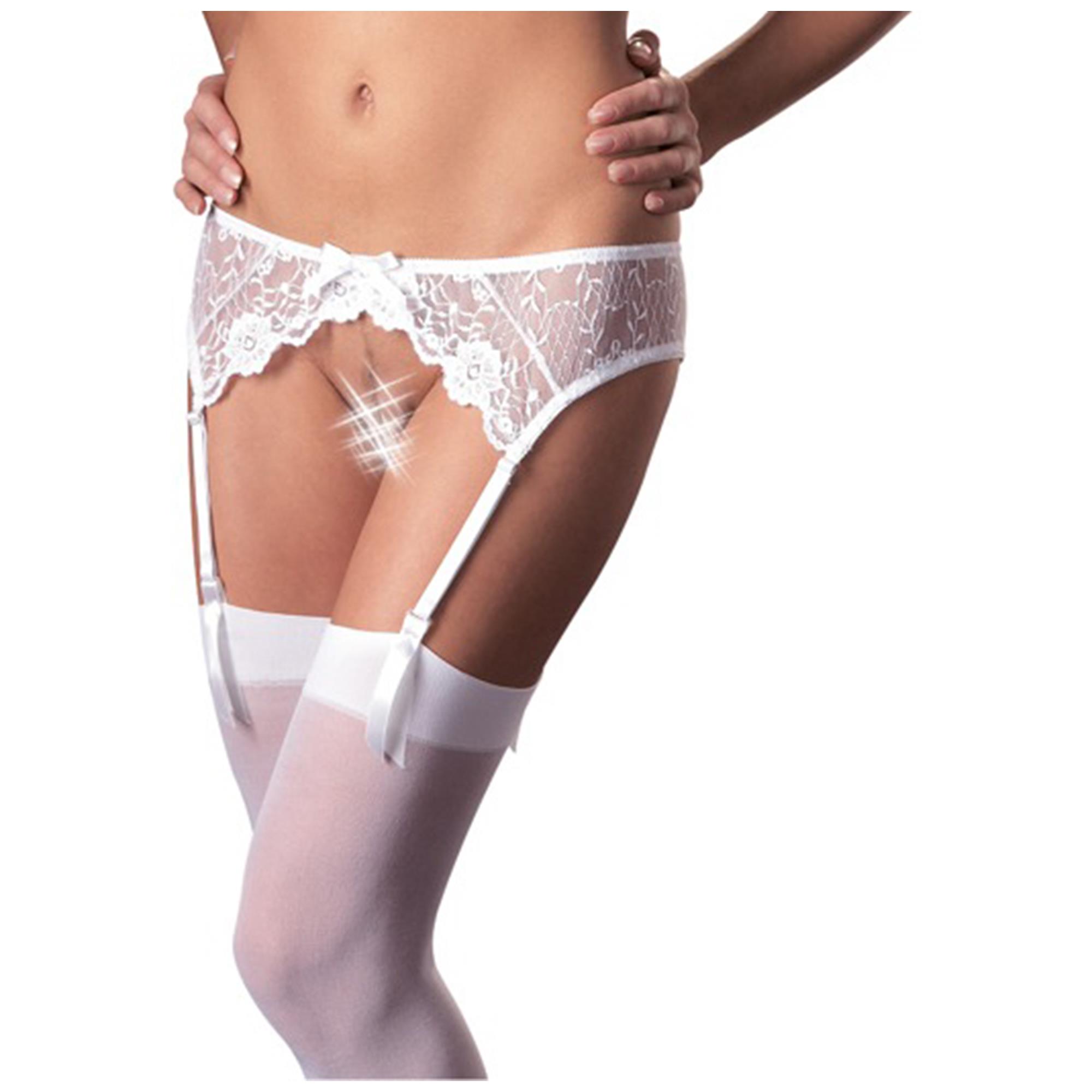 Stockingset M L, Vit Spets, fra Mandy Mystery Line