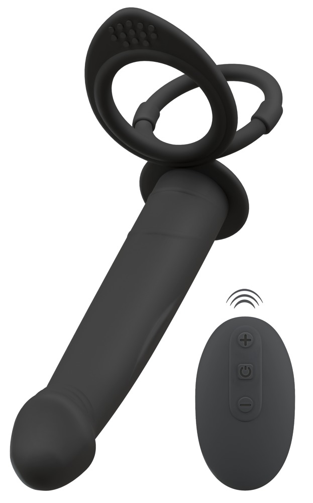 Analvibrator "rc Double Fucker" Med Penis Og Testikelring fra Black Velvets