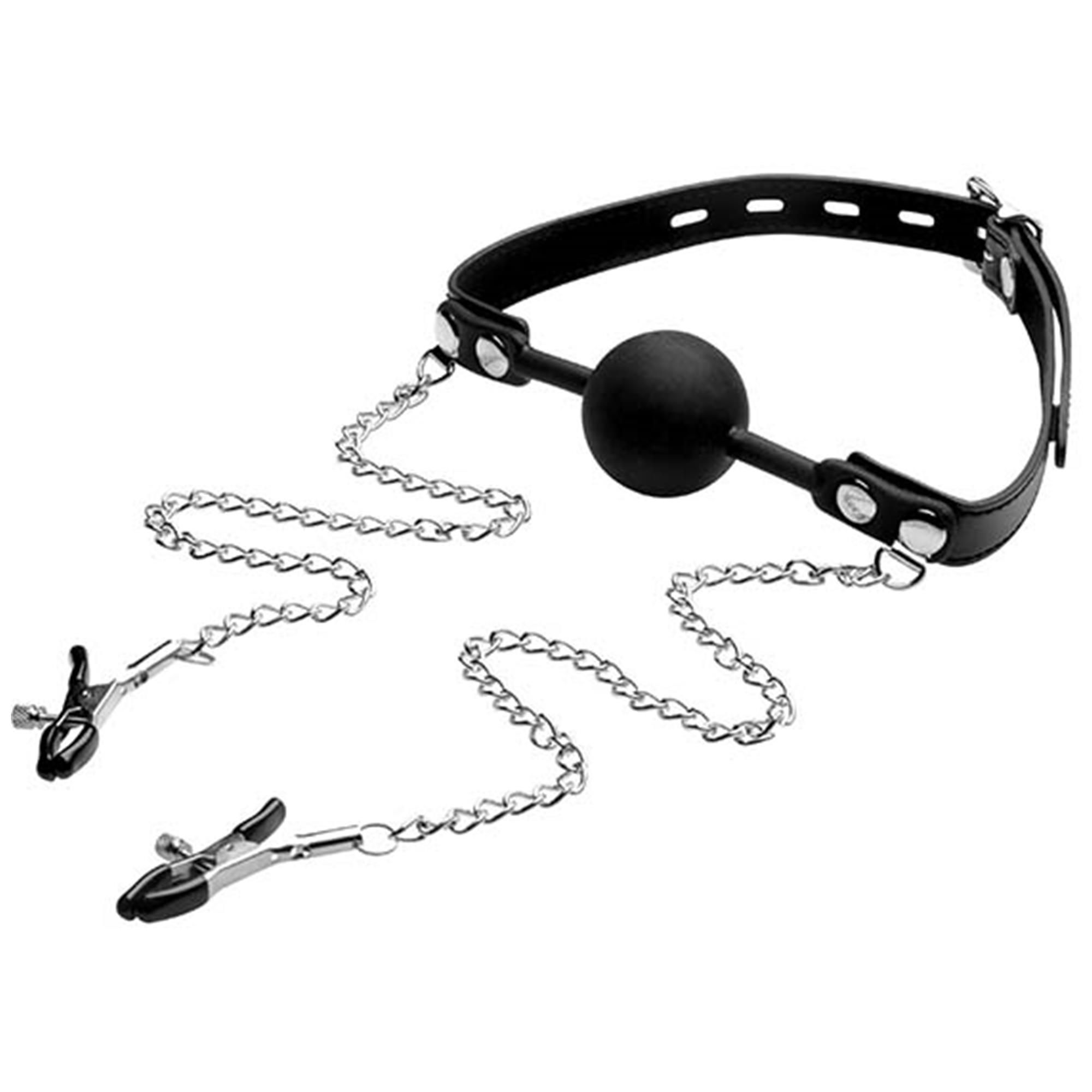Silicone Ball Gag With Nipple Clamps fra Xr Brands