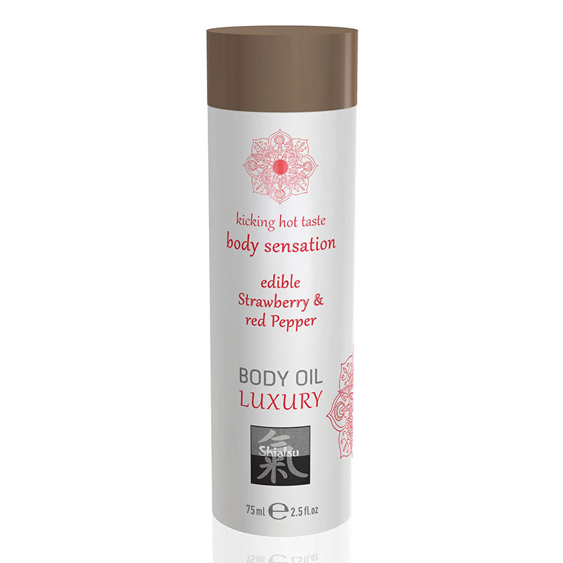 Shiatsu Jordbær Luxury Edible Body Oil 75 Ml fra Hot