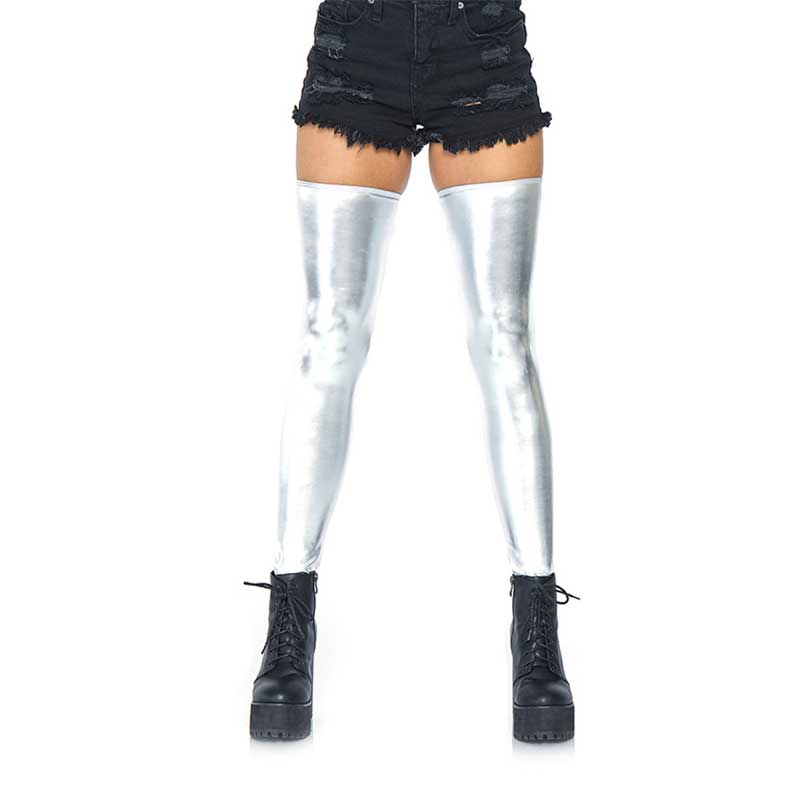 Izzy Wetlook Selvsiddende Strømper S M Sølv fra Leg Avenue
