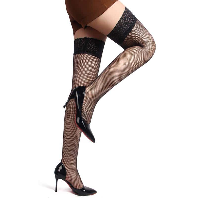 Britney Fishnet Selvsiddende Strømper Sort Xs L fra Lovelii