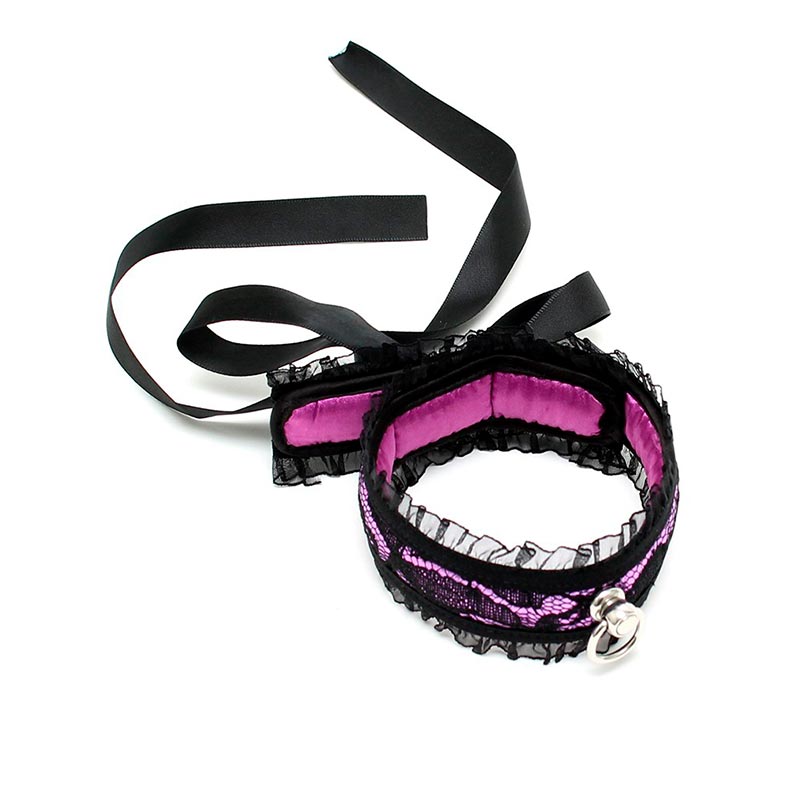 Bondage Play Satin Look Halsbånd Lilla Sort fra Rimba