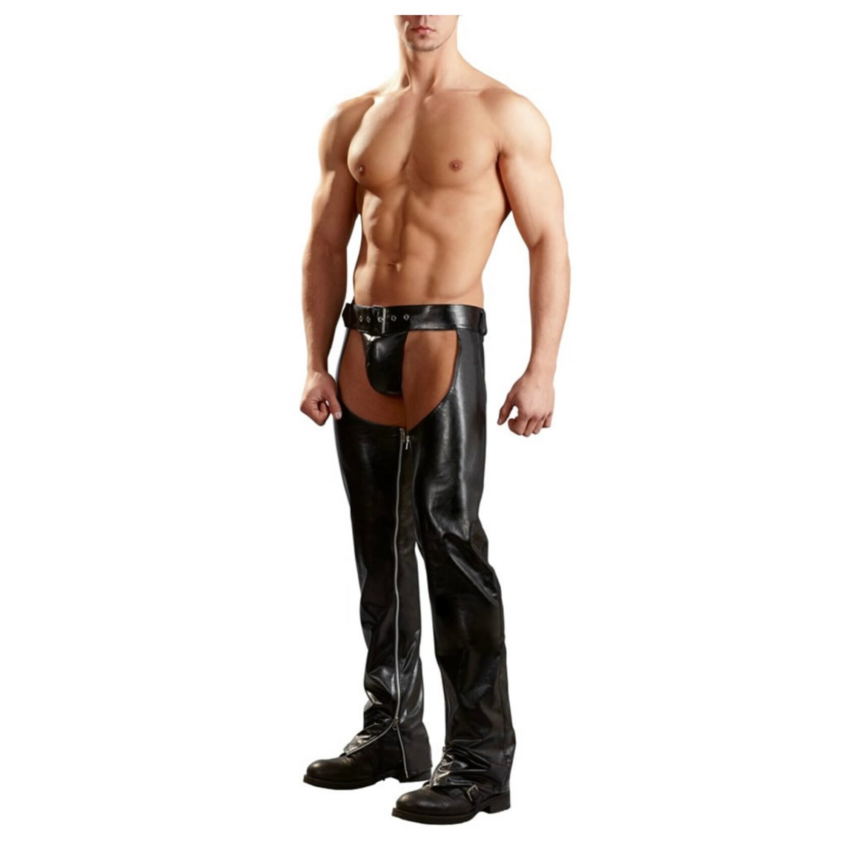 Sorte Læderlook Chaps Med Trusser