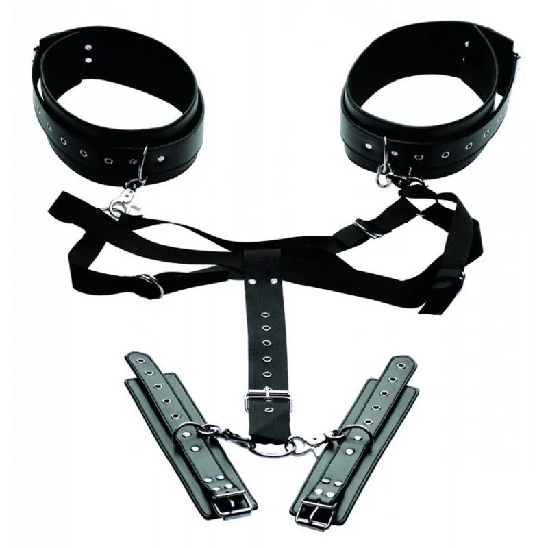 Acquire Easy Access Thigh Harness With Wrist Cuffs fra Master Series