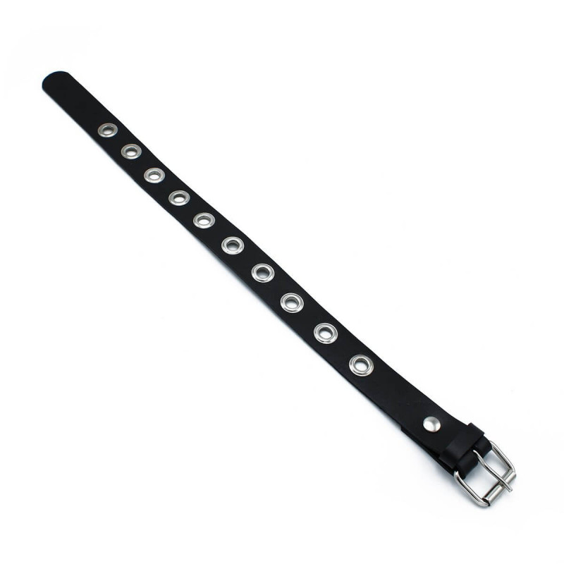 Black Leather Slim Collar With Multi Metal Eyelets fra Made By Lei
