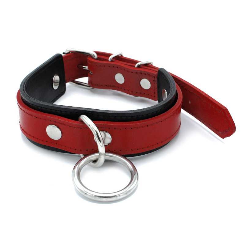Black & Red Læder Halsbånd Med Stor O Ring fra Made By Lei