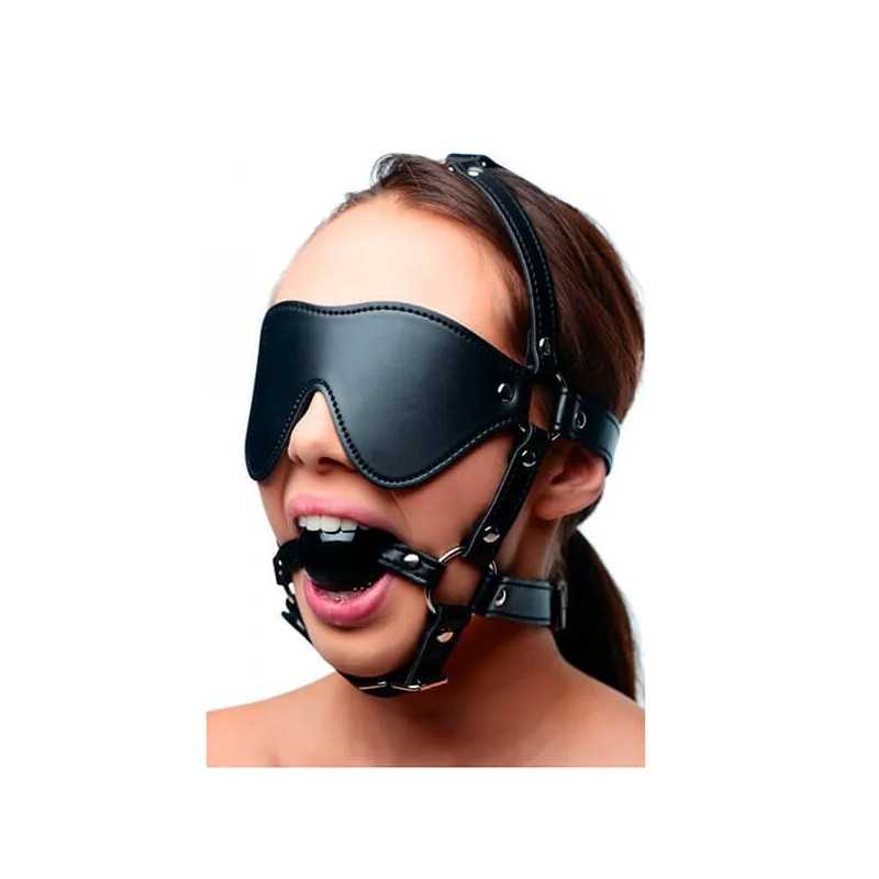 Ballgag Med Blindfold Og Harness fra Strict