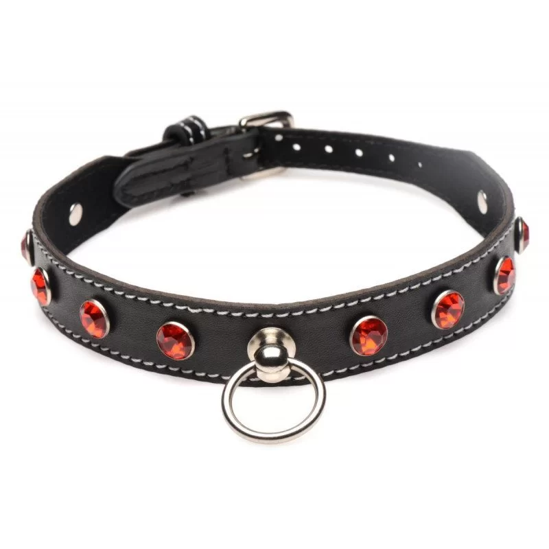 Diamond Choker With O Ring Black Red fra Strict