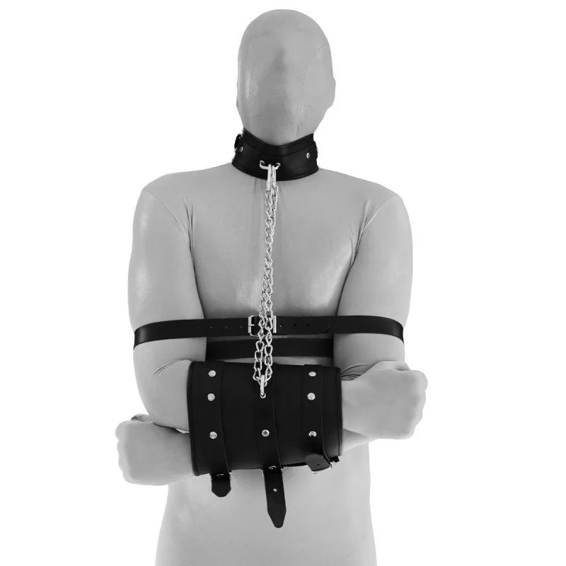 Leather Handcuffs Double With Collar And Chain fra Made By Lei