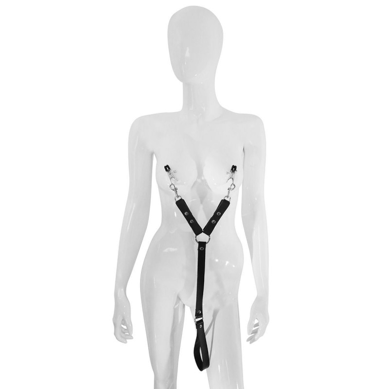 Leather Leash With Nipple Clamps fra Made By Lei