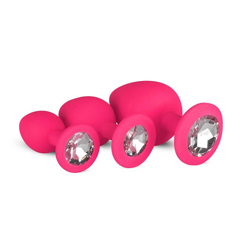 Pink Silicone Butt Plug Sæt Med Diamant fra Easy Toys