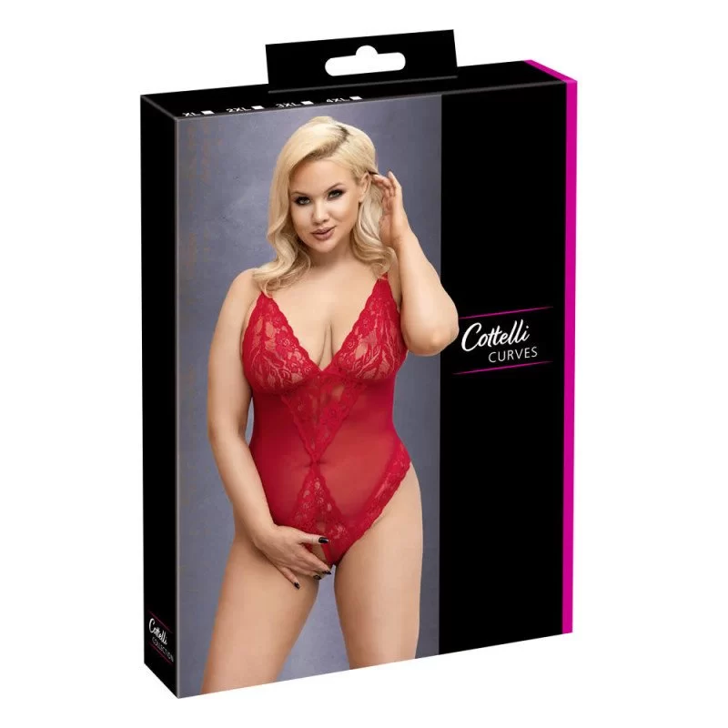 Plus Size Blonde Body I Rød fra Cottelli Collection