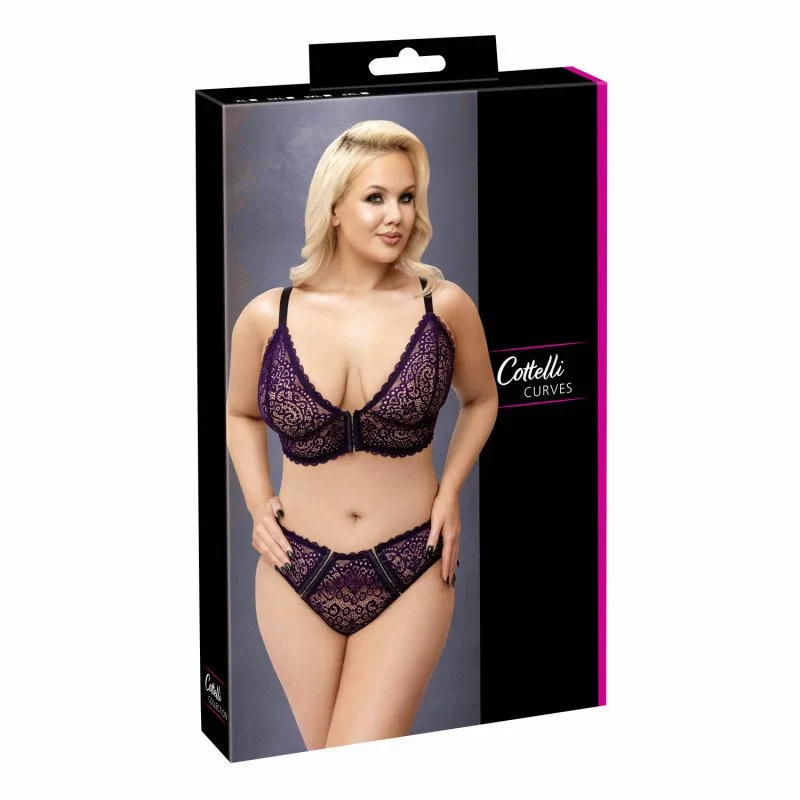 Plus Size Blonde Bralette Med Brief Trusse I Lilla fra Cottelli Collection