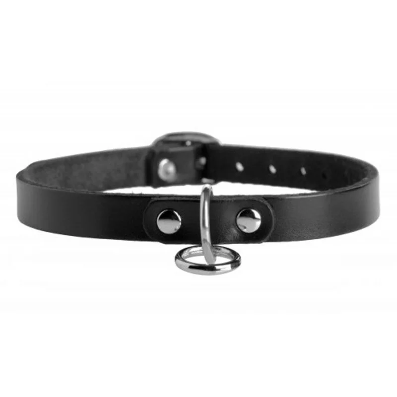 Unisex Leather Choker With O Ring fra Strict